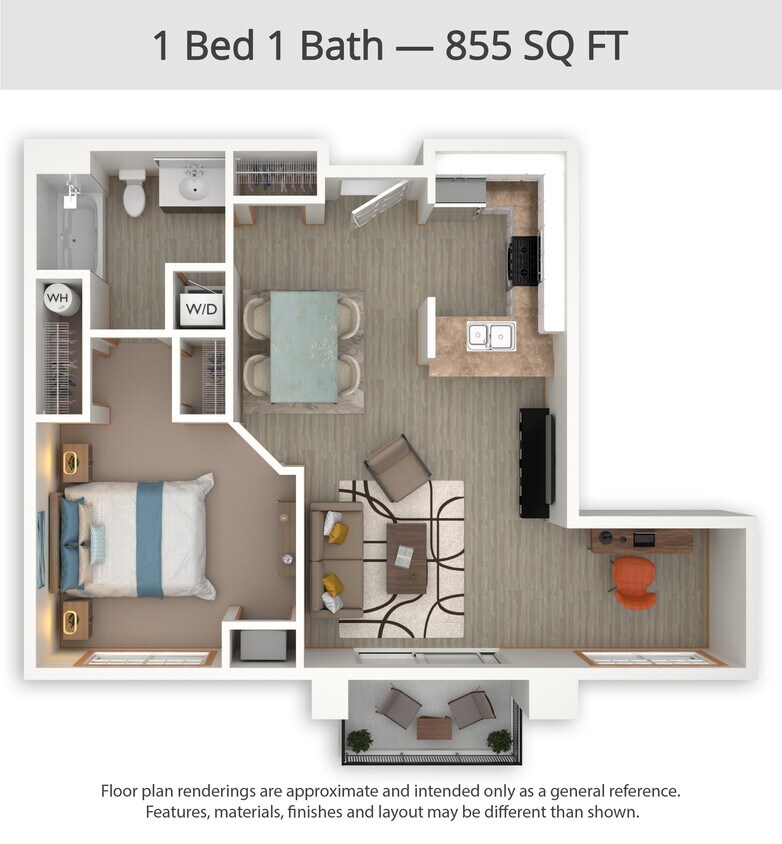 Floor Plan - 1 Bed 1 Bath w/ Den (A2)