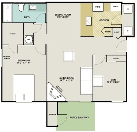 1BR/1BA - 1x1 Gazebo w/Den (sha3d)