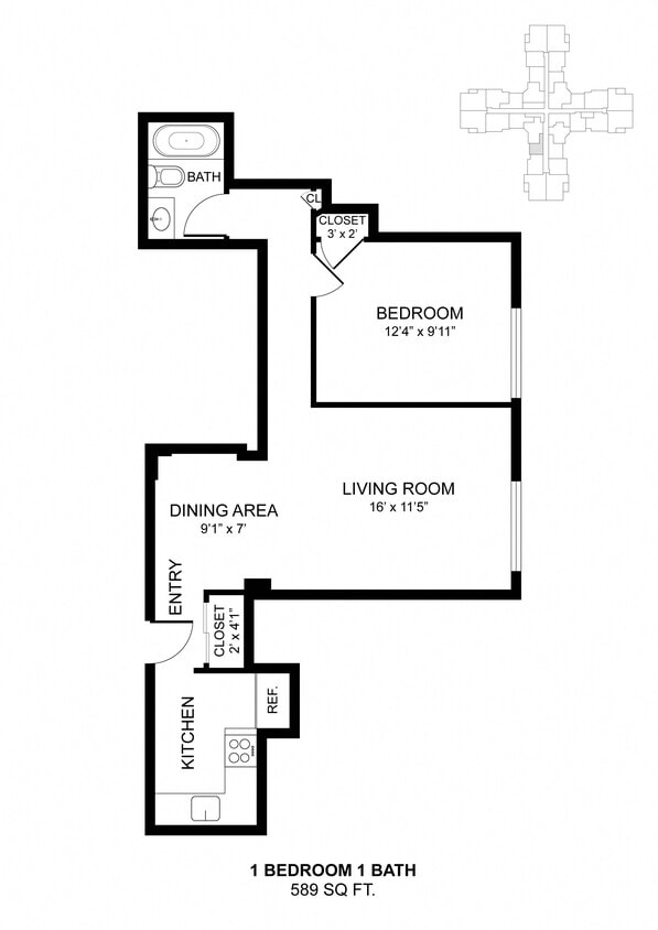 Floor Plan - 1 Bdrm 510 Sq Ft