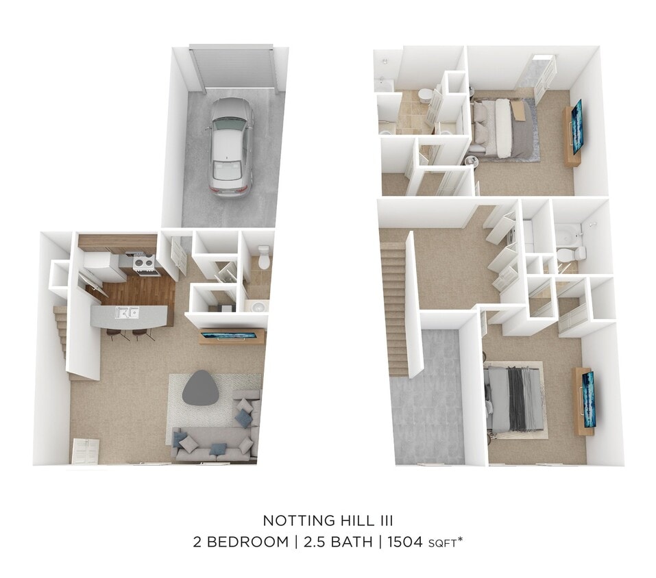 Floor Plan - Two Bedroom 2.5 Bath - Notting Hill III - 1,504...