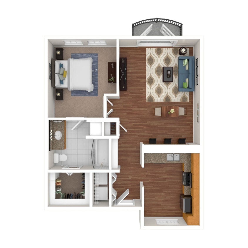 Floor Plan - 1 Bed x1 Bath 748 SF