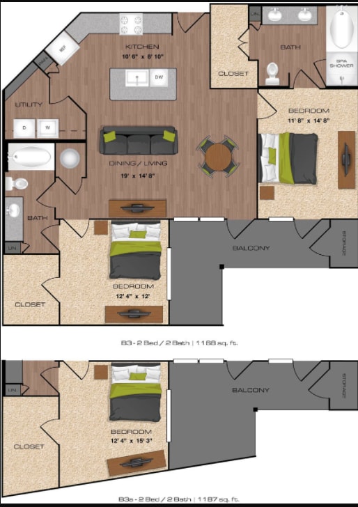 Lakeside Urban Center - B3 - 2 Beds - 2 Baths - 1154 Sq. ft. - B3