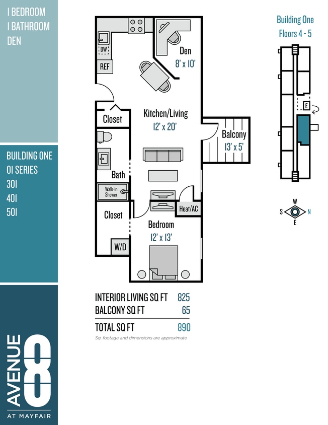 Floor Plan - 01 Series 1 Bedroom+Den / 1 Bath 