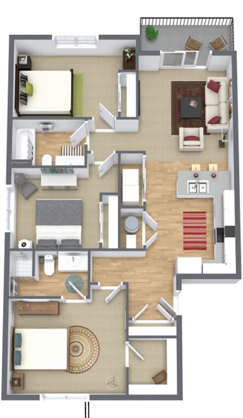 Floor Plan - 3 Bedroom 2 Bathroom
