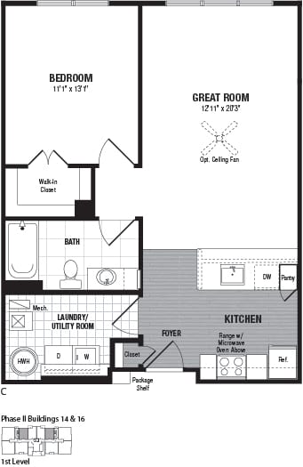 Floor Plan - 1 Bed 1 Bath-C