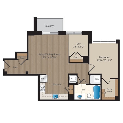 Floor Plan - 1 Bed-1 Bath Den-B2