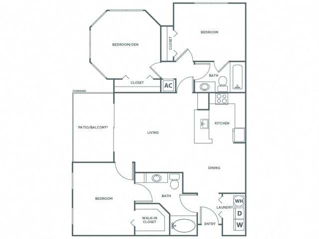 Floor Plan - Three Bedroom Two Bath (1261 SF)
