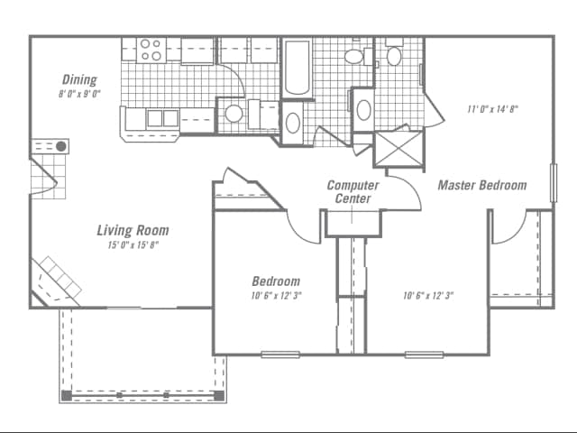 Two Bedroom Penthouse - 2 Bedroom 2 Bath (1,194 sqft)