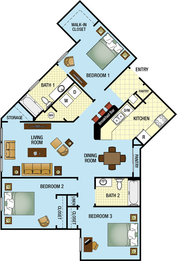 Floor Plan - Three Bedroom Two Bath