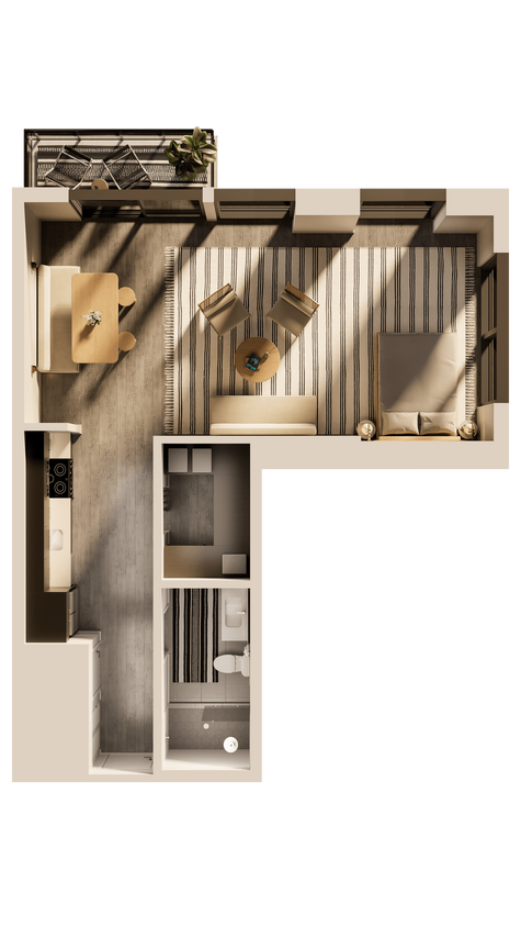 Floor Plan - Tallows 1 Bedroom Furnished