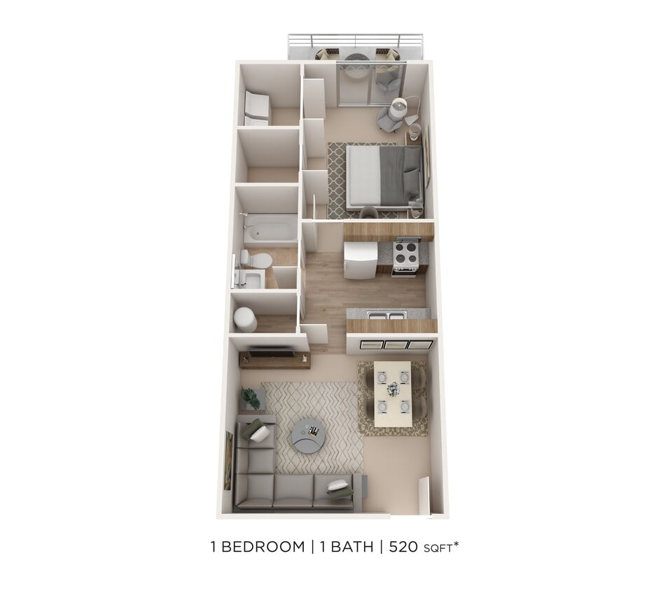 Floor Plan - One Bedroom- 520 sqft
