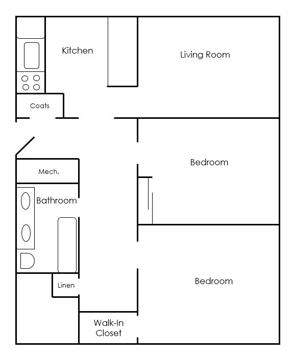 900 sq. ft. - Two Bed One Bath
