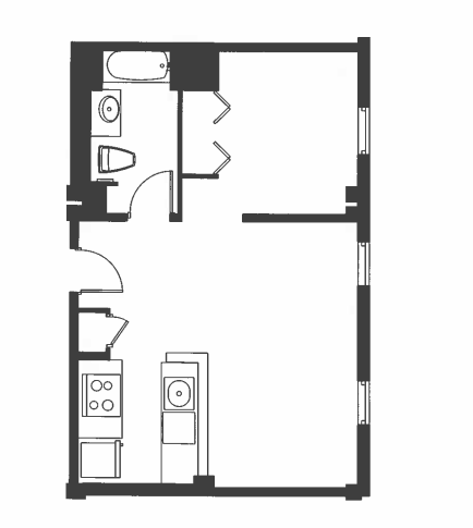 Floor Plan - 1 Bed 1 Bath - A1M