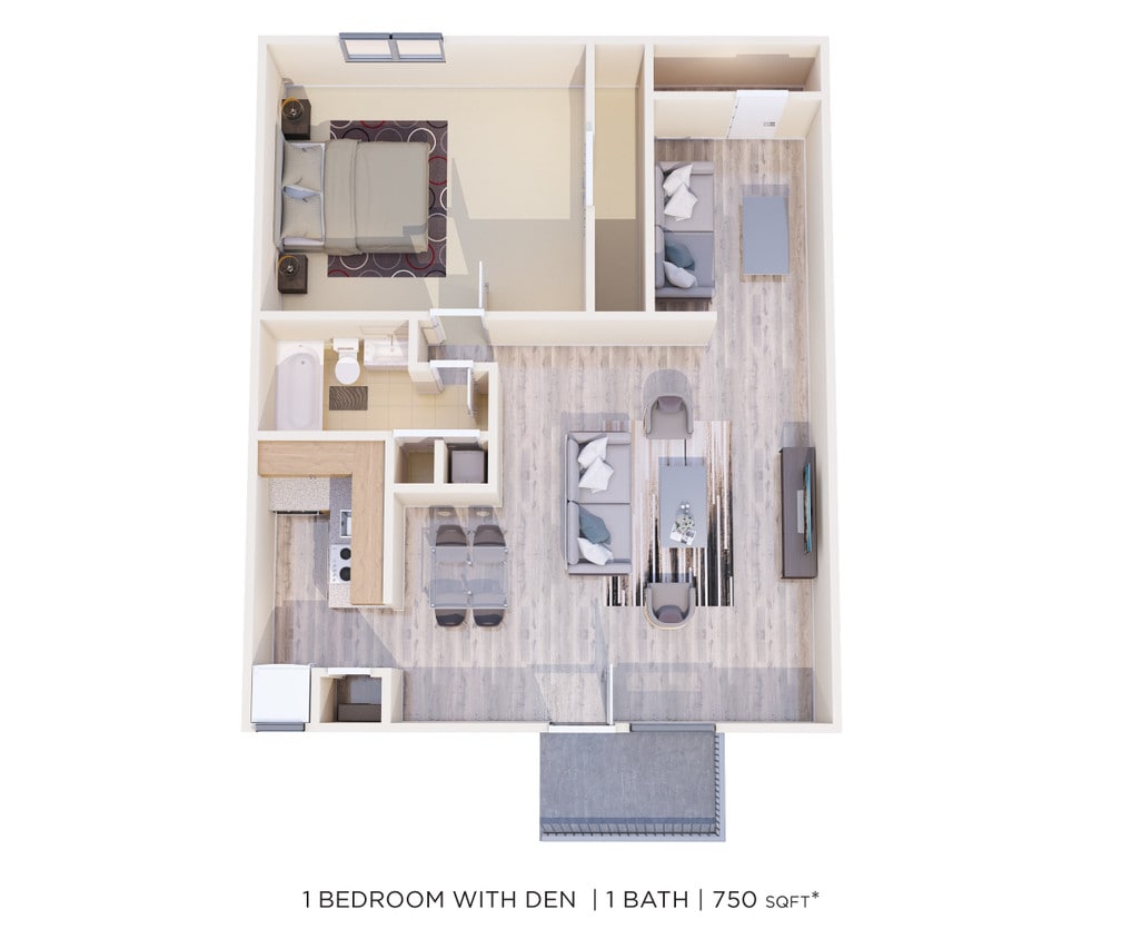 Floor Plan - One Bedroom w/ Den - 750 sqft