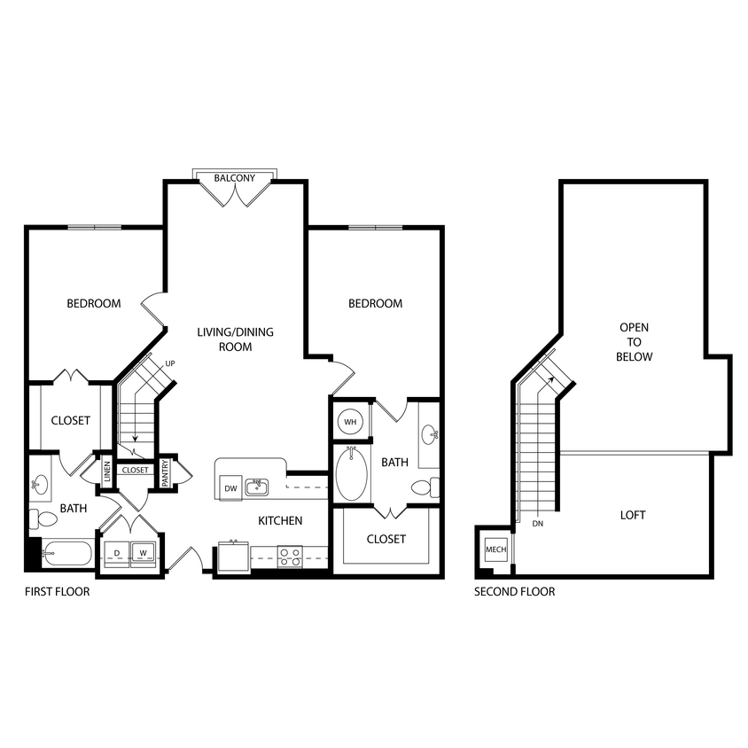 Floor Plan - 2 Bedroom + Loft, 2 Bath 1370 SF C6L