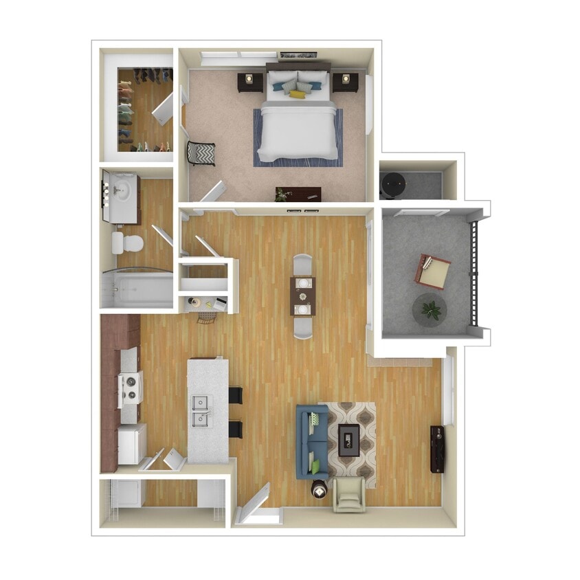 Floor Plan - 1 Bed 1 Bath 829 SqFt (741 Net)
