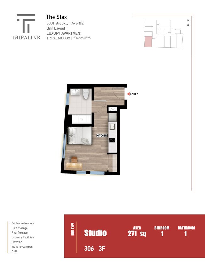 Floor Plan - Studio - 271 sqft