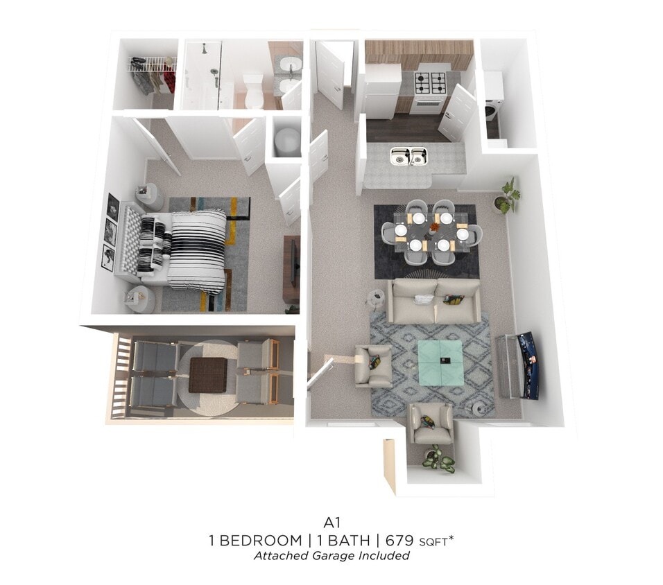 Floor Plan - One Bedroom - 679 sqft