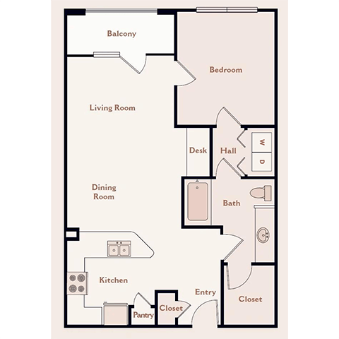 Floor Plan - The Salzburg, 1 Bedroom 1 Bath