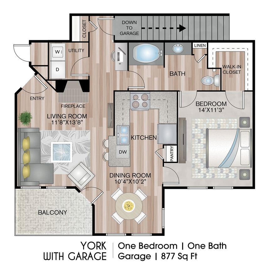 877 Square Feet - York with Garage