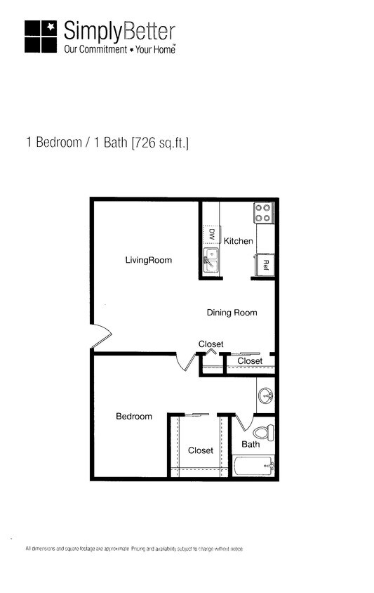 Floor Plan - One Bedroom Apartment Home