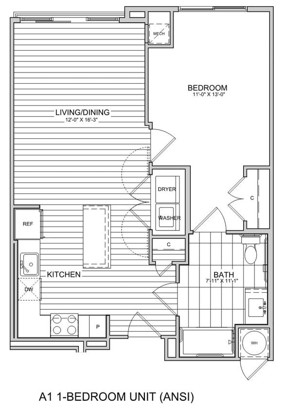 Floor Plan - 1 Bed/1 Bath-A1b