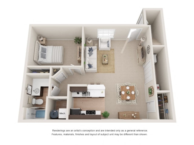 Floor Plan - 1 Bedroom 1 Bath Enclosed 