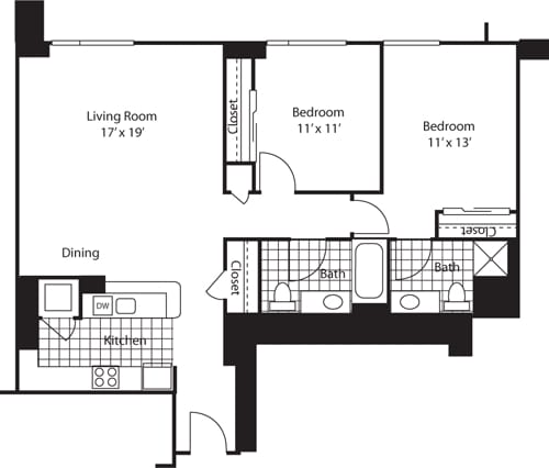 Floor Plan - Two Bedroom 1128 B