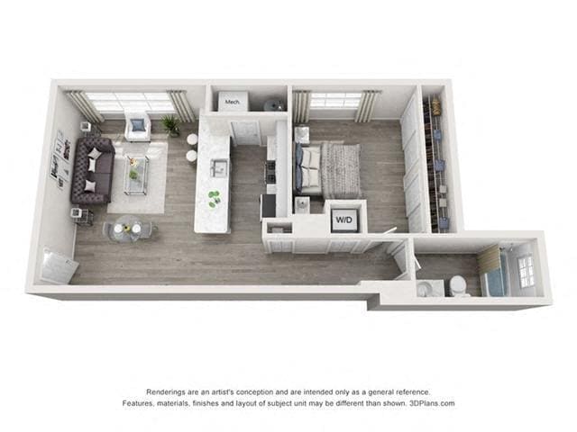 Floor Plan - 1 Bedroom, 1 Bath 594 SF 11a-1