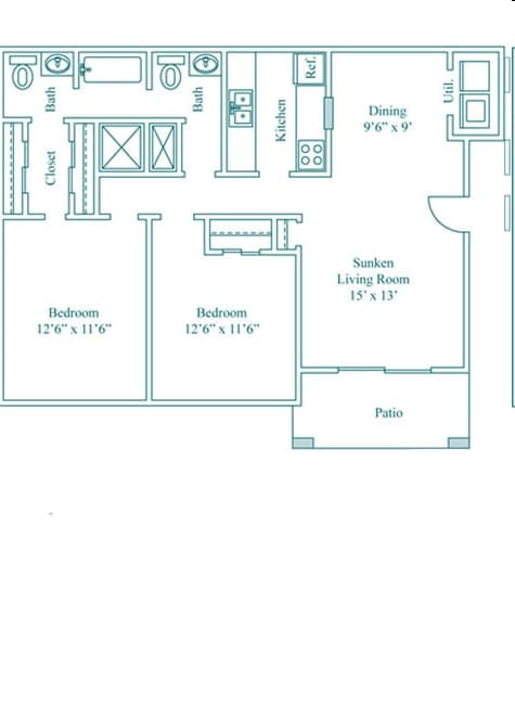 2 Bedroom 1.5Bath - Two Bedroom One and 1/2 Bath (1,001 SF)