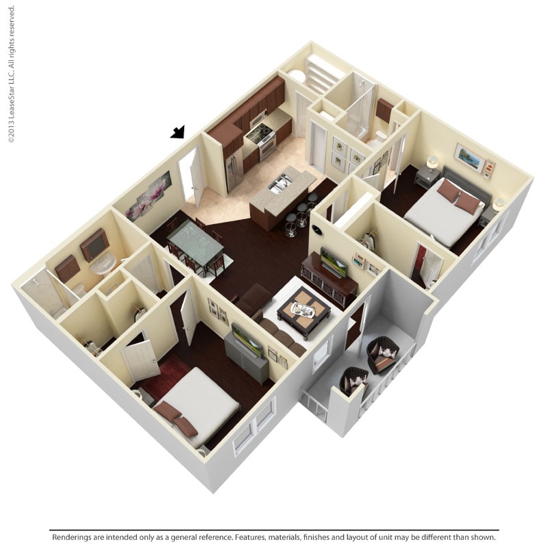 Floor Plan - 2 Bedroom 2 Bath - Deluxe