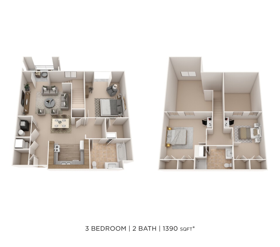 Floor Plan - Three Bedroom 2 Bath-1390 sqft