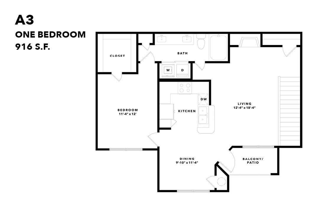Floor Plan - One Bedroom Renovated A3r