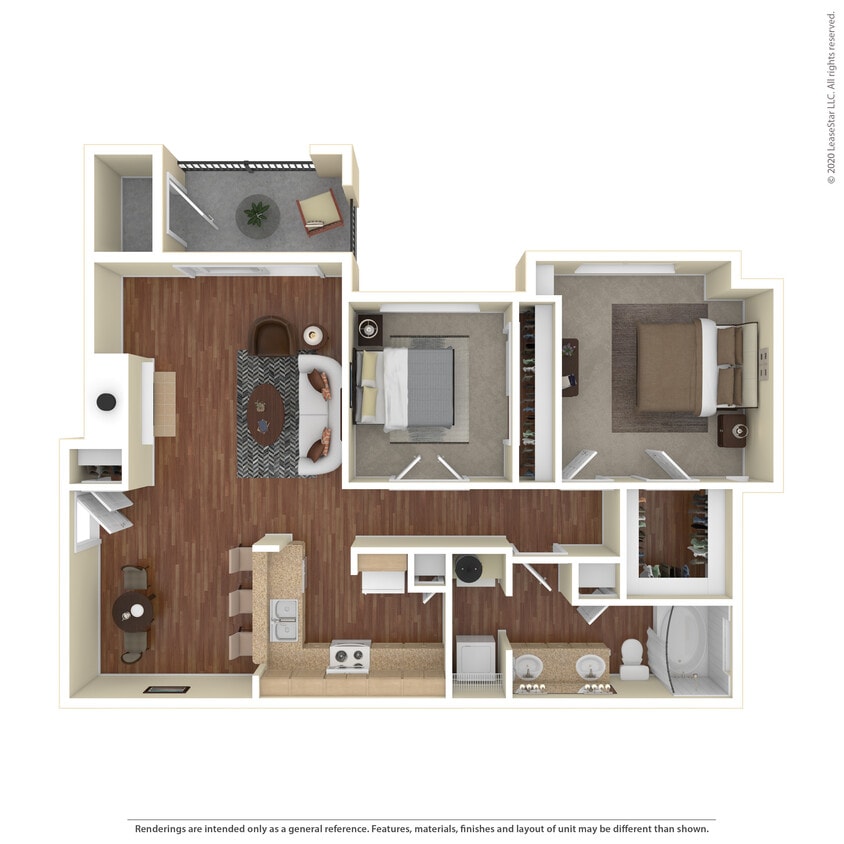 Floor Plan - 2 Bed 1 Bath 1071 SqFt (992 Net)