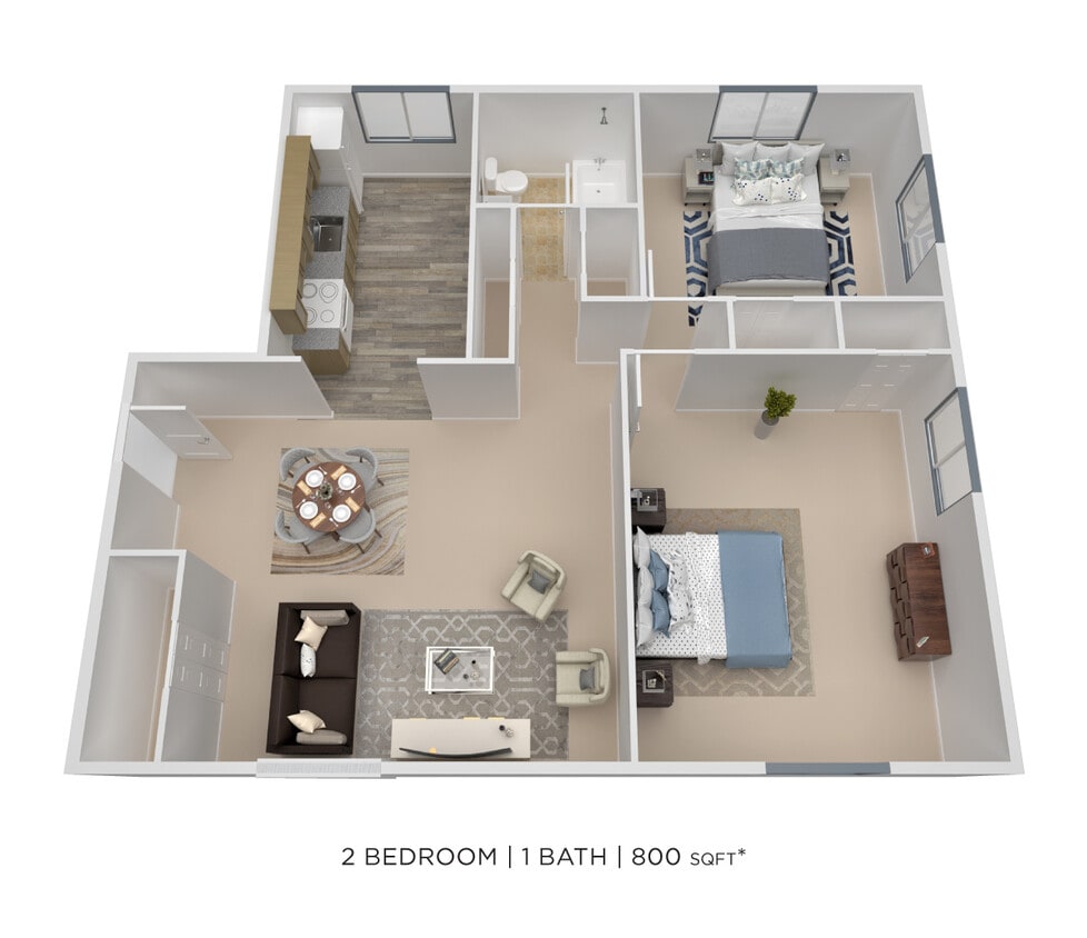 Floor Plan - Two Bedroom - 800 sqft