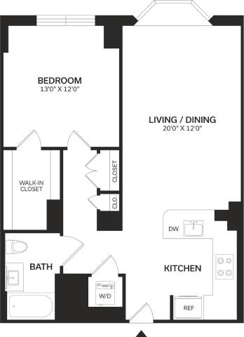 Floor Plan - 1 Bed/1 Bath-A7