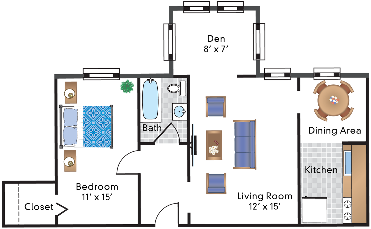 Floor Plan - 1 Bedroom Den 16 Tier
