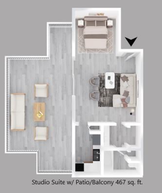 Floor Plan - Studio Suite with Patio/Balcony - The Spark