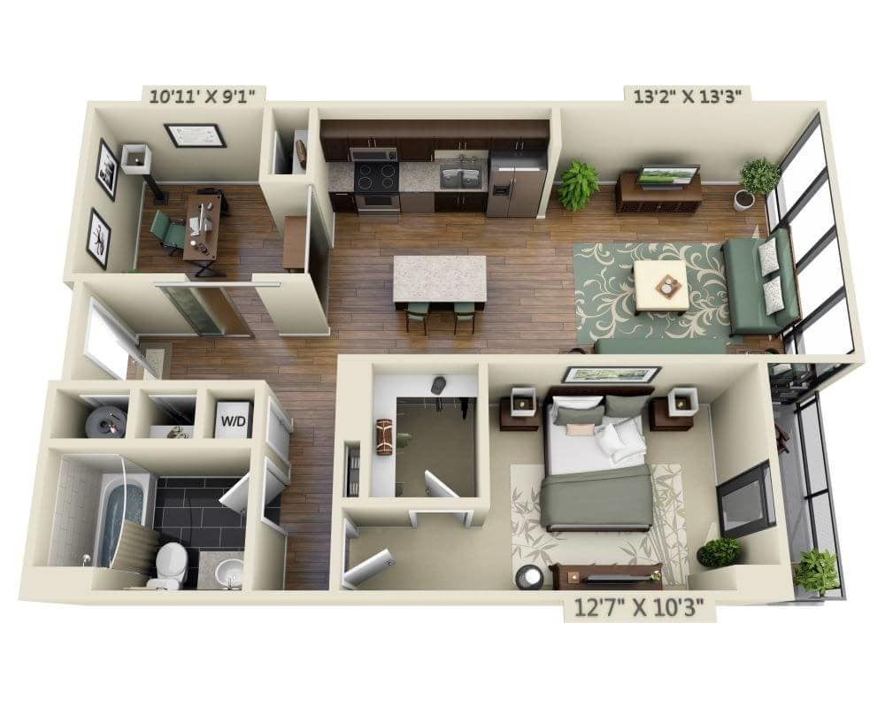 Floor Plan - One Bedroom Den A1BD