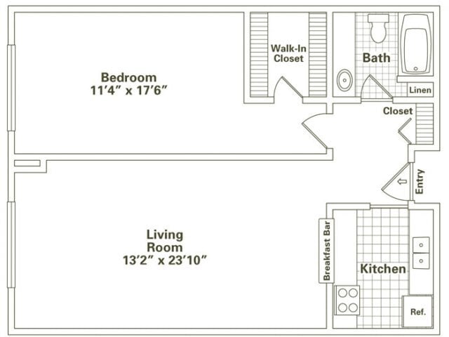 Floor Plan - One Bedroom, One Bath (A6)