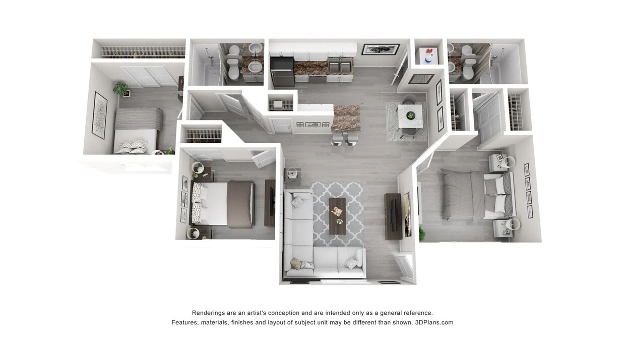 A 3D floor plan rendering of The Catalina. - The Catalina