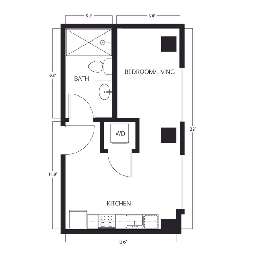 Studio | 1 Bath | 264-271 SQ FT - M7-WY
