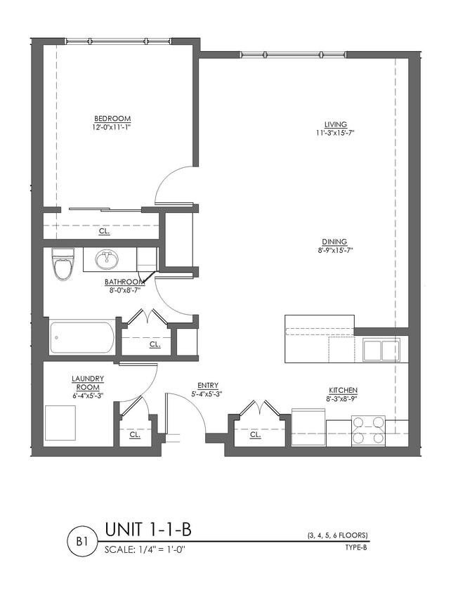 Floor Plan - 1 Bed 1 Bath - 855 sqft