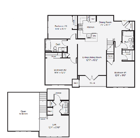 Floor Plan - Three Bedroom Two Bathroom with Loft
