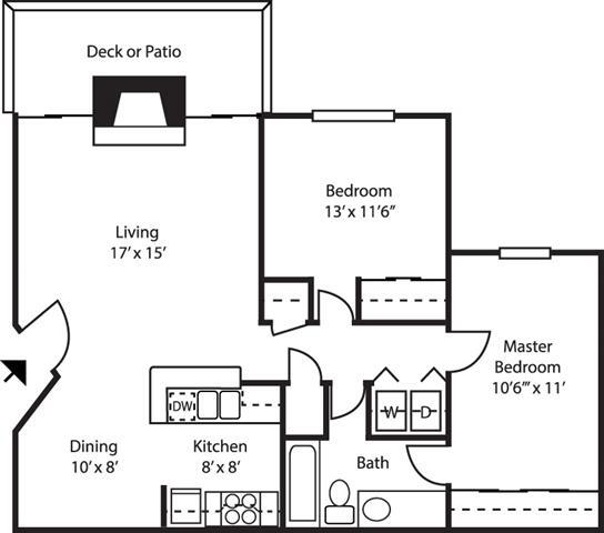 Floor Plan - 2BR-1BA-GARDEN