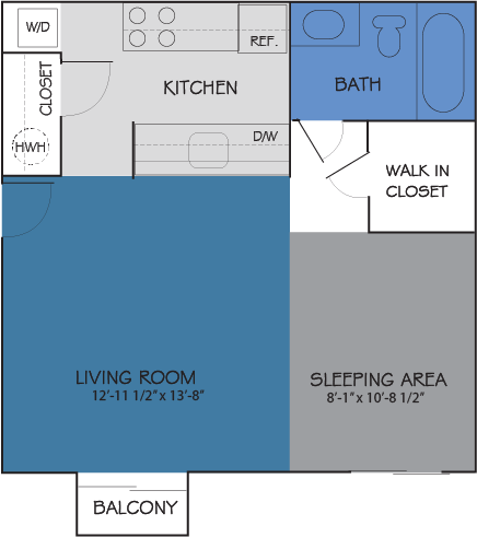 Floor Plan - Studio Balcony/Patio