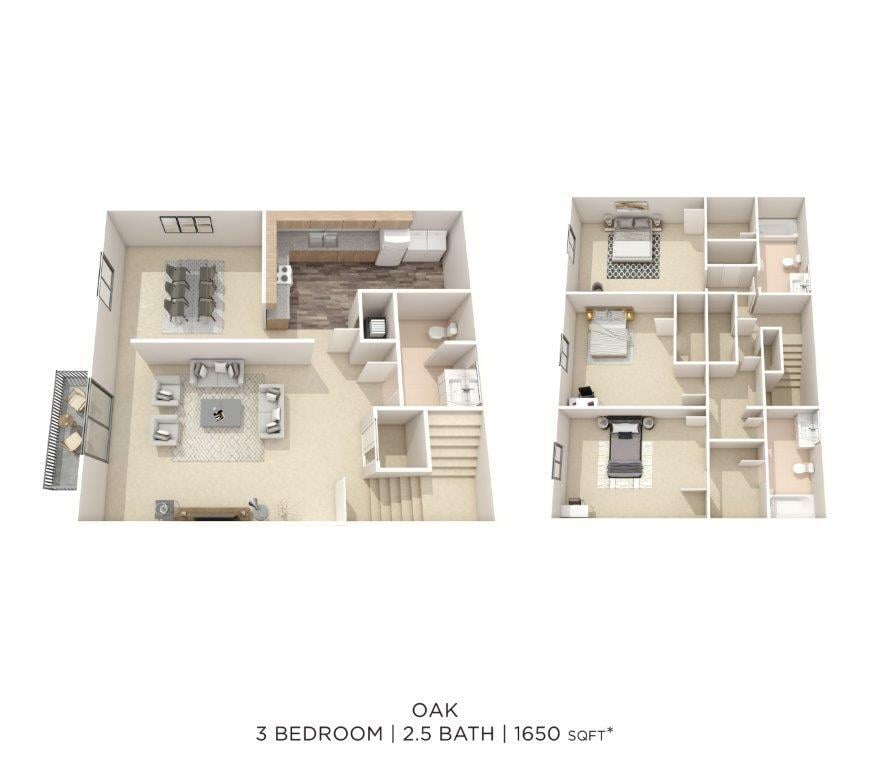 Floor Plan - Three Bedroom Townhome