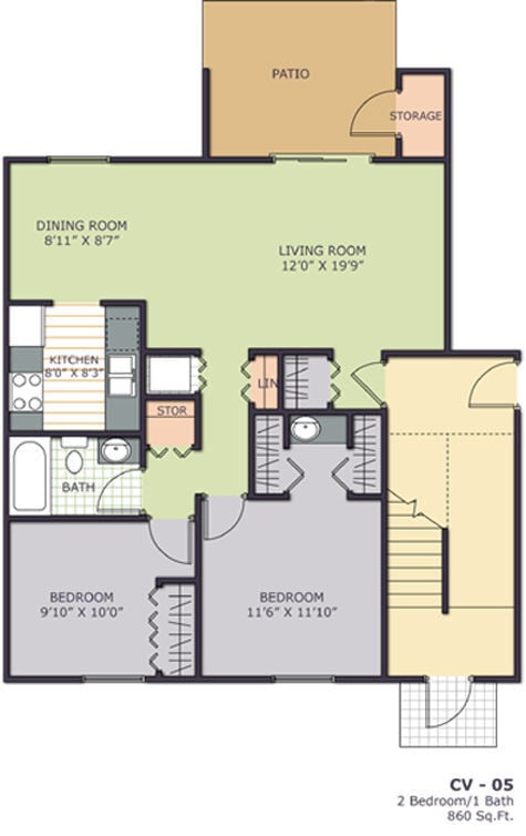 Floor Plan - 2 Bedroom 1 Bath