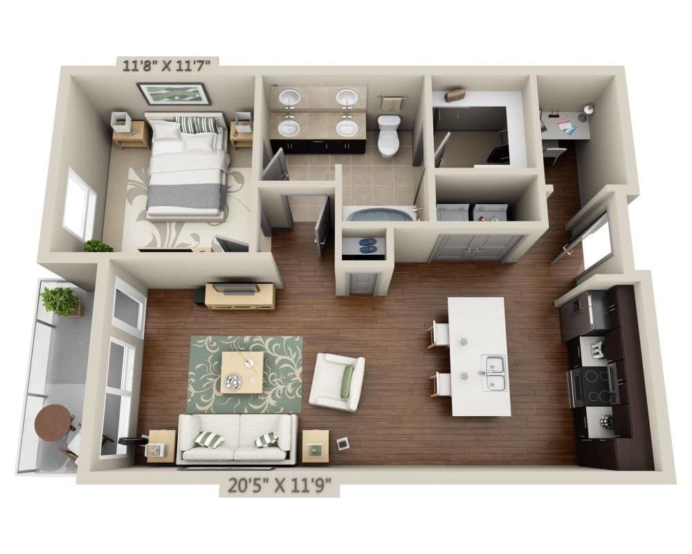 Floor Plan - One Bedroom A1J