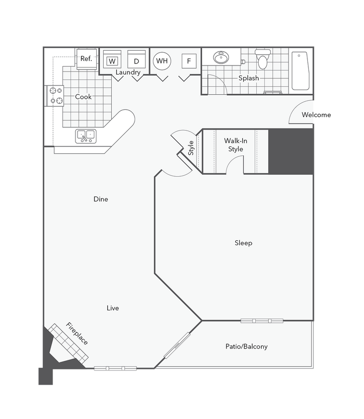 1 BR x 1 BA - A1 (Affordable 50) Floorplan - 1 BR x 1 BA - A1 (Affordable 50)